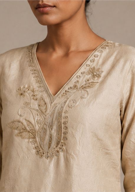 Women's Beige Embroidered Co-Ord Set