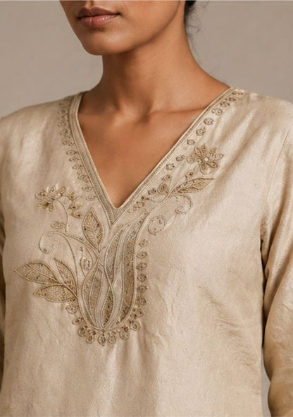Women's Beige Embroidered Co-Ord Set