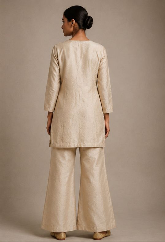 Women's Beige Embroidered Co-Ord Set