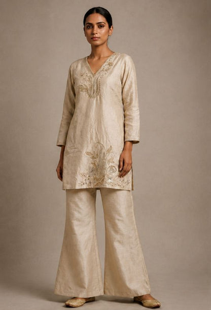 Women's Beige Embroidered Co-Ord Set