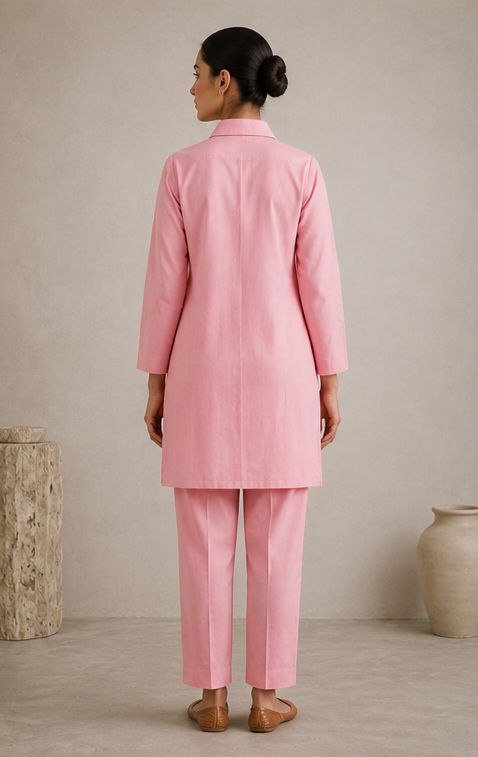 Women's Blush Pink Floral Embroidered Co-Ord Set