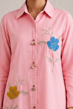 Women's Blush Pink Floral Embroidered Co-Ord Set