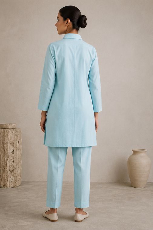 Women's Sky Blue Floral Embroidered Co-Ord Set