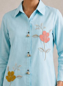 Women's Sky Blue Floral Embroidered Co-Ord Set