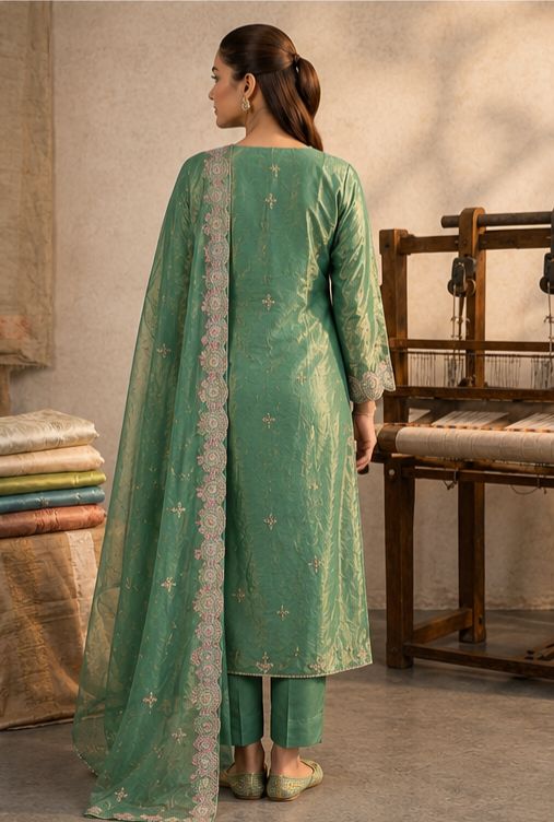 Women's Sea Green Embroidered Kurta Set with Dupatta