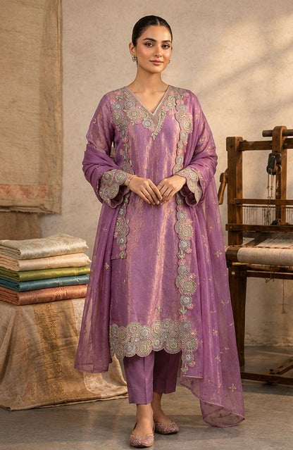 Women's Lavender Embroidered Kurta Set with Dupatta