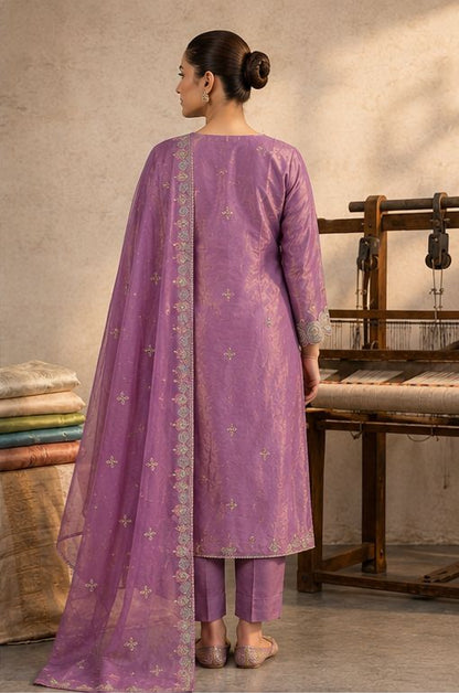 Women's Lavender Embroidered Kurta Set with Dupatta