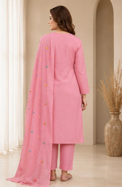 Women's Blush Pink Floral Embroidered Kurta Set with Dupatta