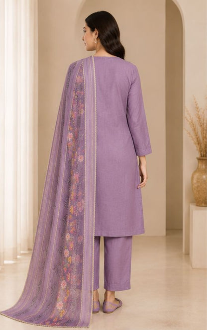 Women's Lavender Floral Embroidered Kurta Set with Dupatta