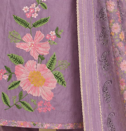 Women's Lavender Floral Embroidered Kurta Set with Dupatta