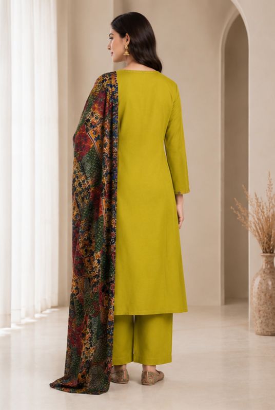 Women's Olive Green Printed Kurta Set with Dupatta