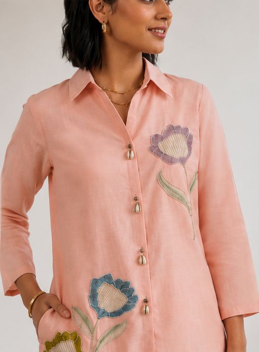 Women's Ivory Floral Embroidered Co-Ord Set