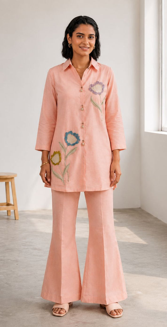Women's Ivory Floral Embroidered Co-Ord Set