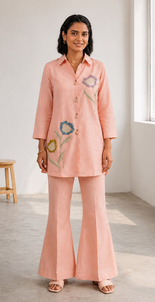 Women's Ivory Floral Embroidered Co-Ord Set