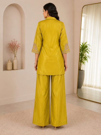 Mustard Yellow Embroidered Co-Ord Set for Women
