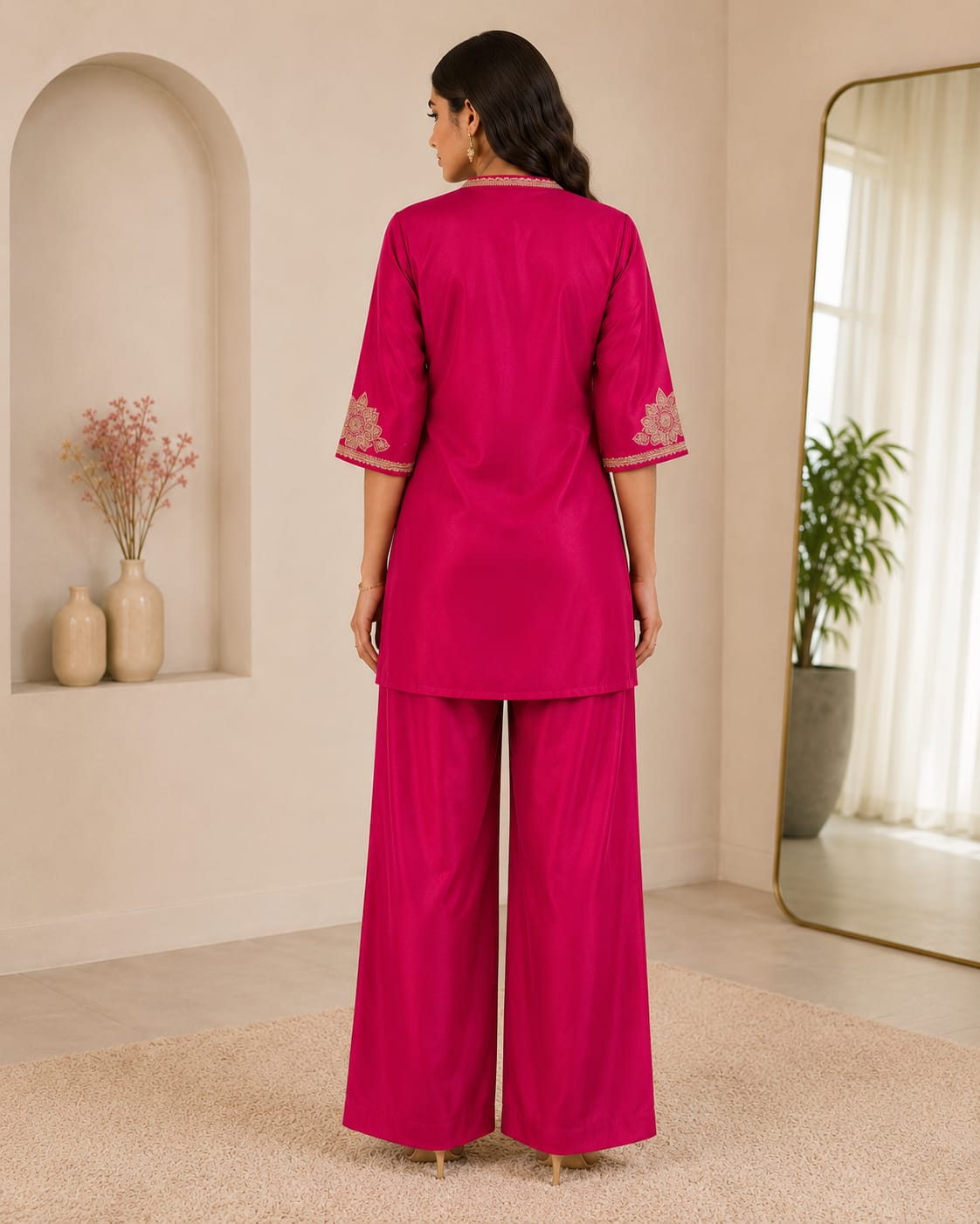 Fuchsia Pink Embroidered Co-Ord Set for Women